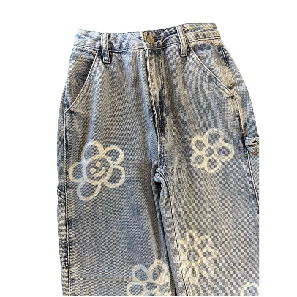 Pacsun Boyfriend Carpenter Jeans Smiling Flowers Daisy 90's Loose Fit Size 22 - Picture 2 of 11